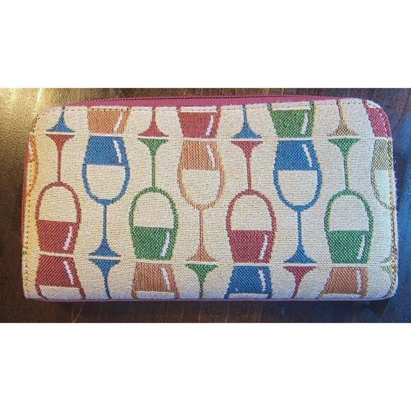 Wine Glass Themed Wallet Womens Gift Wallet Wine Club Zip Around Chris's Stuff - Picture 2 of 6